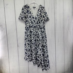 Maggy London Plus Size Short Sleeve Brunt Out Asymmetrical Hem Faux Wrap Dress